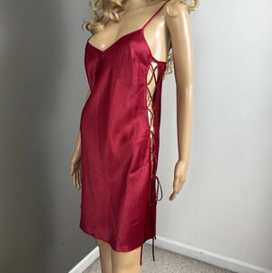 Vintage Victoria’s Secret Side Tie Satin Chemise Size Small Y2K Lace Up 2005